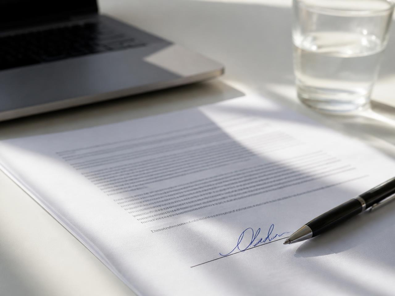 Signed service agreement on a desk